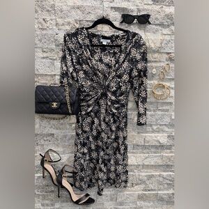 Dressbarn Black, grey and Cream Long Sleeve Dress flowy fabric
